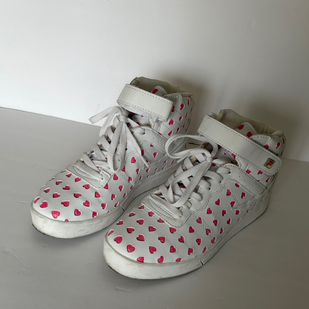 Fila White and Pink Heart Sneakers